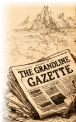 Folded Grandline Gazette broadsheet with mountain harbor