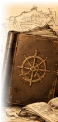 Leather-bound Captain's logbook with brass ship's wheel emblem