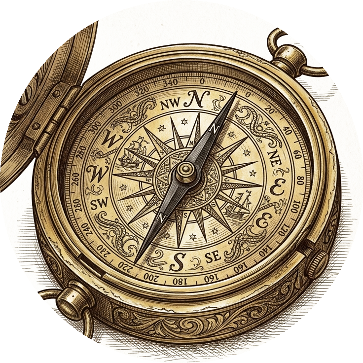 Antique brass nautical pocket compass with rose dial