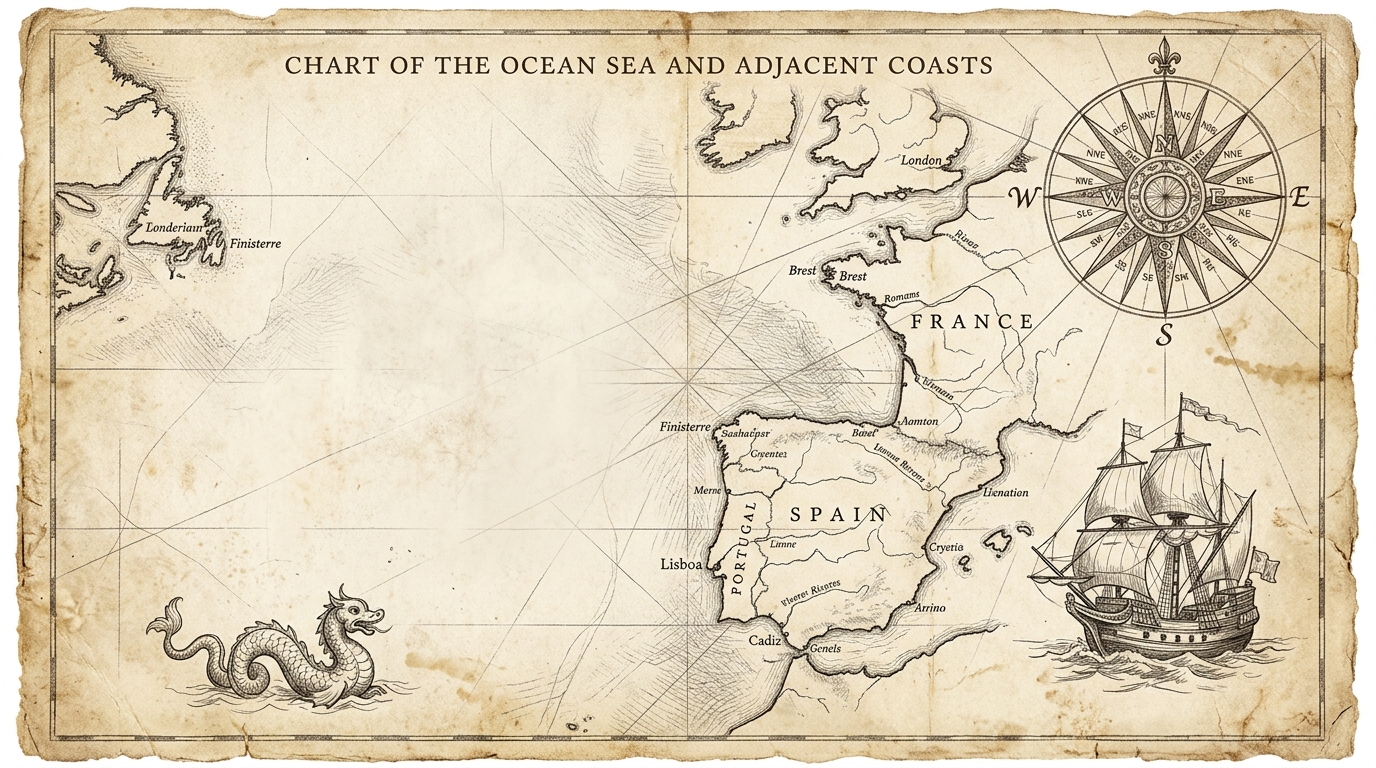 Antique Hand-Drawn Pencil Nautical Chart