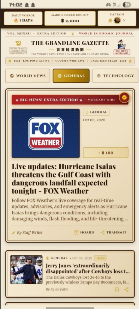 The Grandline Gazette Live App Front Page