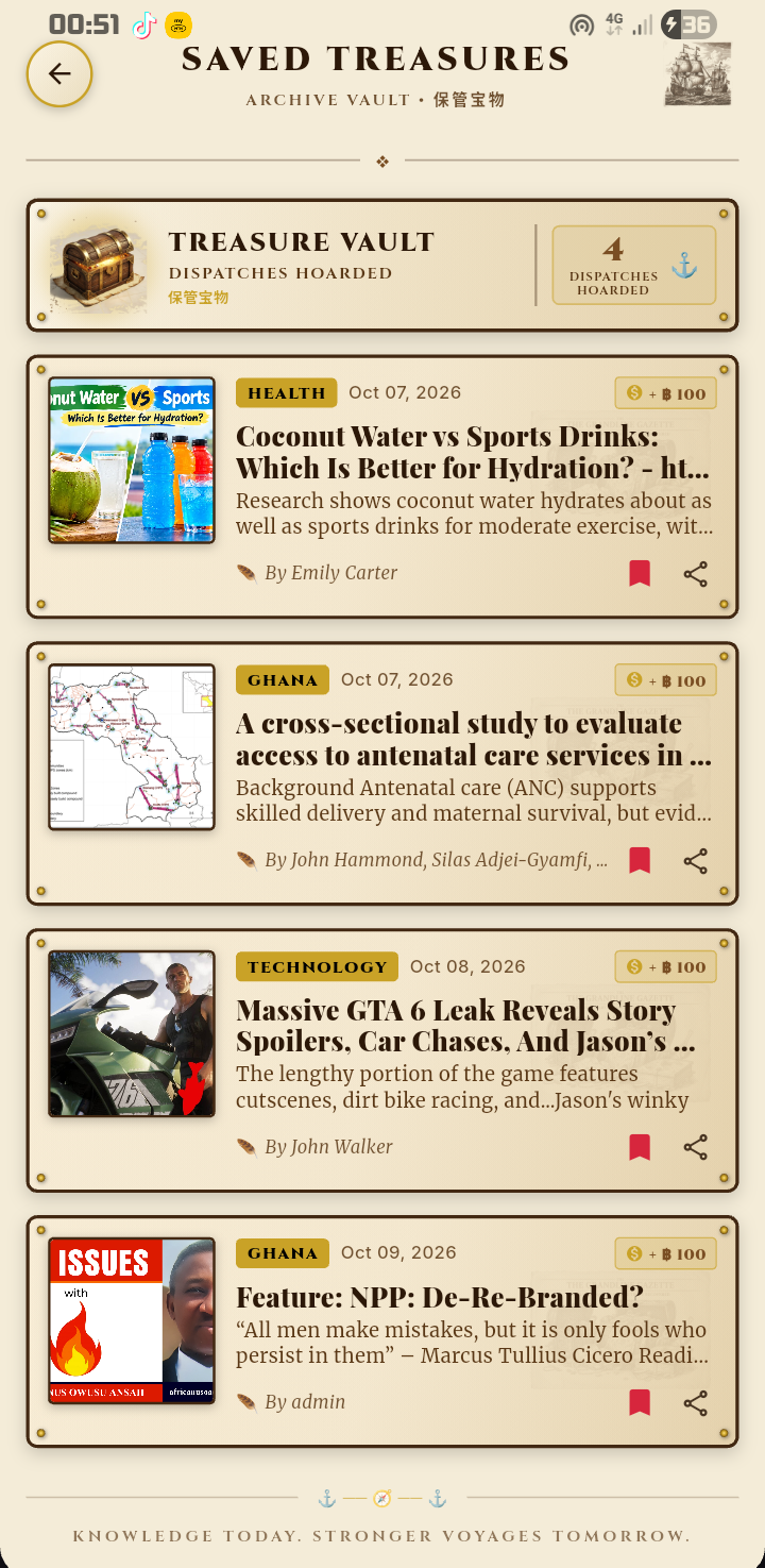 The Grandline Gazette App - Saved Treasures and Offline Vault