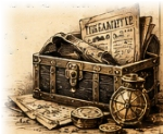 Iron-banded treasure chest with broadsheet dispatches